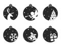 Christmas ball icons. angel, deer, bells, snowflakes, deer and fir tree. Christmas, New Year and winter holiday design