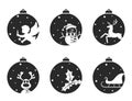 Christmas ball icons. angel, snowman, deer, holly berry and santa claus sleigh. Christmas, new year and winter design