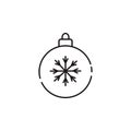 Christmas ball line icon. Glass tree toy with snowflake outline style pictogram on white background. Decoration ball for firtree