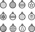 Christmas ball line icon. Holiday toy set.