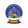 Christmas ball. Nativity scene. Christmas. Mary, Joseph and small Jesus. Forest and snow Royalty Free Stock Photo