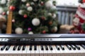 Christmas ball on piano keys. Carol music concept Royalty Free Stock Photo