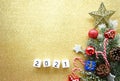 Christmas ball and pine tree happy new year background with Christmas composition,copy space Royalty Free Stock Photo