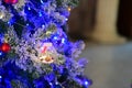 Christmas Ball , Presents, Santa claus and Christmas light on christmas tree with bokeh background. Royalty Free Stock Photo