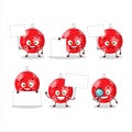 Christmas ball red cartoon character bring information board Royalty Free Stock Photo