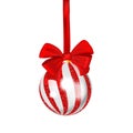 Christmas ball with red ribbon isolated on white background. Vector template. Royalty Free Stock Photo