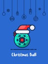 Christmas ball with santa hat icon with christmas ornament elements hanging Royalty Free Stock Photo