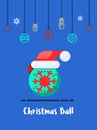 Christmas ball with santa hat icon with christmas ornament elements hanging Royalty Free Stock Photo