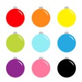 Christmas ball set. Cute colorful rainbow round bauble toy set. Happy New Year sign symbol. Flat design style. White background. Royalty Free Stock Photo