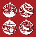 Christmas ball set. Deer, snowman in Christmas ball for laser cuttinng. Monochrime ornamental simple drawing