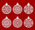 Christmas ball set of templates for laser and paper cutting. Vector decorative baubles mandala ornament Royalty Free Stock Photo