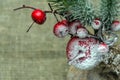 Christmas ball snow-covered fir tree, close-up, blurred bokeh background. Christmas background for a postcard. Decoration for a Royalty Free Stock Photo