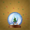 Christmas ball with snowtree,gold background Royalty Free Stock Photo