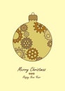 Christmas ball in steampunk style from gears. . Abstract mechanical Christmas ball. Vector Greeting card