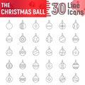 Christmas ball thin line icon set, xmas toy symbols collection, vector sketches, logo illustrations, new year baubles Royalty Free Stock Photo