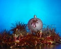 Christmas toy glass ball on tree rain Royalty Free Stock Photo