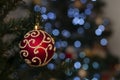 Christmas ball on the tree with space to write Christmas message