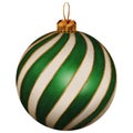 Christmas ball with white green golden glitter stripes. New Year\'s ball