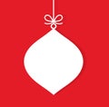 Christmas ball white hanging ornament on red background Royalty Free Stock Photo