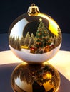 Christmas ball, winter landscape with snow, christmas decoration. New Year and Christmas concept. Generative AI Royalty Free Stock Photo