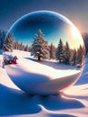 Christmas ball, winter landscape with snow, christmas decoration. New Year and Christmas concept. Generative AI Royalty Free Stock Photo