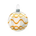 Christmas ball yellow, gold, white colour decorated on white background, illustration, vector, isolated Royalty Free Stock Photo