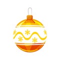 Christmas ball yellow, gold, white colour decorated on white background, illustration, vector, isolated Royalty Free Stock Photo