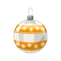 Christmas ball yellow, gold, white colour decorated on white background, illustration, vector, isolated Royalty Free Stock Photo