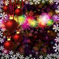 Christmas balls. Abstract colorful circles and snowflakes on a dark background Royalty Free Stock Photo