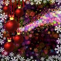 Christmas balls. Abstract colorful circles and snowflakes on a dark background Royalty Free Stock Photo