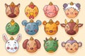 Christmas balls as 12 Chinese traditional zodiac animals Royalty Free Stock Photo