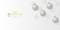 Christmas balls background, Hanging white christmas balls and snowflakes, vector Royalty Free Stock Photo