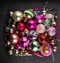 Christmas balls for a christmas background. Old retro ball for decorating the Christmas tree. Glass New Year decorations