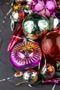 Christmas balls for a christmas background. Old retro ball for decorating the Christmas tree. Glass New Year decorations