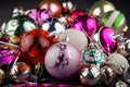 Christmas balls for a christmas background. Old retro ball for decorating the Christmas tree. Glass New Year decorations