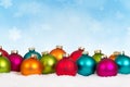 Christmas balls baubles background decoration card snowflakes snow winter Royalty Free Stock Photo