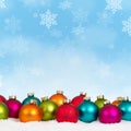 Christmas balls baubles background decoration card square snowflakes snow winter Royalty Free Stock Photo