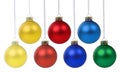 Christmas balls baubles decoration ornaments hanging isolated on white Royalty Free Stock Photo