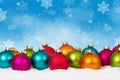 Christmas balls baubles many colorful background copyspace copy space card decoration snowflakes snow winter Royalty Free Stock Photo