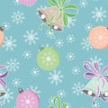 Christmas balls and bells seamless pattern snowflake blue backgr