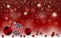 Christmas balls and christmas berry on red background with Stardust sparks