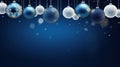 Christmas balls on blue background. Christmas banner with copy space Royalty Free Stock Photo