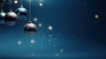 Christmas balls on blue background. Christmas banner with copy space Royalty Free Stock Photo