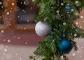 Christmas balls on branches of a Christmas tree
