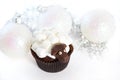 Christmas balls and cake with marshmallow isolated Royalty Free Stock Photo