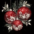 Christmas balls card template with Luxury silver Ornaments in Rich red and silver colors with black background. Royalty Free Stock Photo
