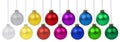 Christmas balls collection of baubles decoration ornaments hanging isolated on white Royalty Free Stock Photo