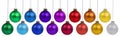 Christmas balls collection many baubles banner colorful colors decoration hanging isolated on white Royalty Free Stock Photo