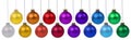 Christmas balls collection many baubles banner colorful decoration hanging isolated on white Royalty Free Stock Photo