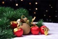 Christmas balls colored balls on background with defocused lights